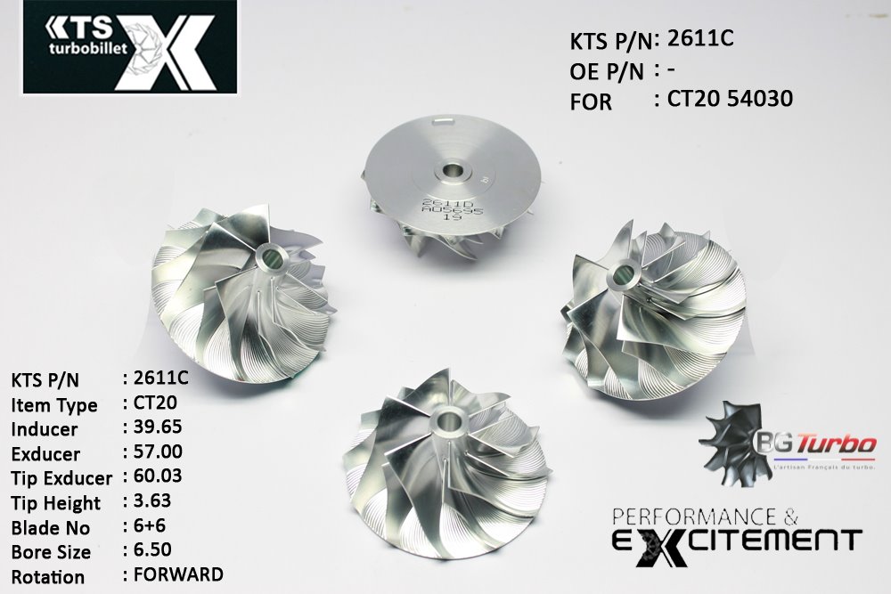 Turbo ROUE FORGÉE MFS PERFORMANCE - 6+6 PALES - INDUCER : 39,65 - EXDUCER : 57 - TYPE : CT20
